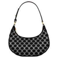 CELINE Diamond Embellished Silk Satin Handbag Shoulder Bag Women's Black