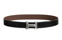 HERMES H-Shaped Buckle With Smooth Closure Leather Belts Men's Black/Brown Width: 3.2cm