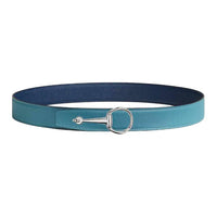HERMES Calfskin Leather Belts Women's Blue Width: 3.2CM