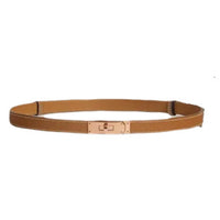 HERMES Calfskin Palladium-Plated Leather Belts Women's Brown Width 1.8CM