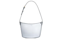 CELINE Croque Mirror Finish Fabric One Shoulder Handbags Medium Size Women's Silver
