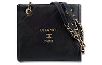 CHANEL Cow Leather Tote Bag Shopping Bag Handbag Women's Black