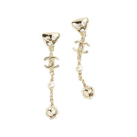 CHANEL Metal Artificial Pearl Earrings Women's Gold