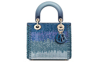 DIOR Lady Dior Embroidery Shoulder Bag Crossbody Bag Handbag Small Size Women's Blue