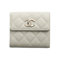 CHANEL Embossed Calfskin Wallet Small Size Women's Light Gray