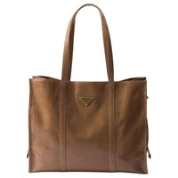 PRADA Leather Tote Bag Shopping Bag Handbag Large Size Women's Brown