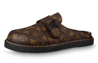 LOUIS VUITTON Easy Leather Patchwork Wrap toe Slippers Men's Brown