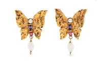 SAINT LAURENT Pre Owned Butterfly Pearl drop Earrings