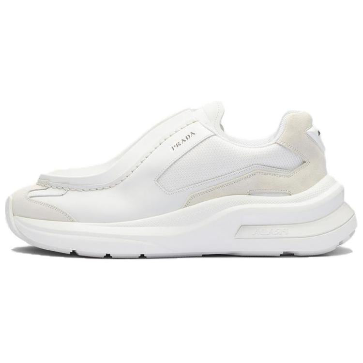 PRADA Brushed Leather Sneakers Bike Fabric Suede White