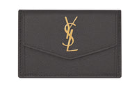SAINT LAURENT YSL UPTOWN Grained Embossed Leather Cow Leather Card Holder Women's Gray White
