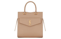 SAINT LAURENT Grained Embossed Leather Handbag Small Size Women's Dark Beige