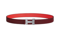 HERMES Mini Constance Guilloche H-Shaped Decoration Smooth Buckle Leather Belts Women's Dark Brown Width: 2.4cm