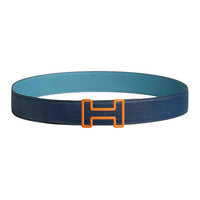 HERMES Calfskin Leather Belts Men's Dark Blue/Zelig Blue Width 3.8cm