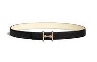 HERMES Mors H Double-Sided Smooth Buckle Leather Belts Women's Black Width 2.4CM