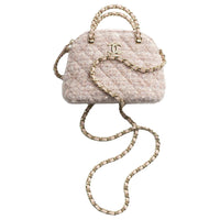 CHANEL Wool Tweed Handbag Shoulder Bag Crossbody Bag Women's Light Pink & Beige