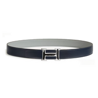 HERMES Calfskin Metal Leather Belts Men's Blue/Gray Width: 3.2CM