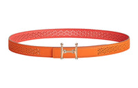 HERMES Floral Pattern Smooth Silver Buckle Epsom Calfskin Double-Sided Leather Belt Women's Orange Width: 2.4cm