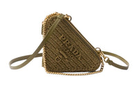 PRADA Woven Fabric One Shoulder Crossbody Clutches Mini Women's Olive Green