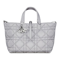 DIOR Calfskin One Shoulder Handbag Medium Size Women's Gray