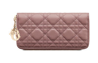 DIOR Lady Dior Quilting Lambskin Clutches Card Holder Wallet Women's Pink Peony