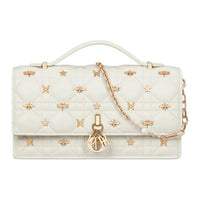 DIOR Latte Lambskin Portable Crossbody Bag Shoulder Bag Mini Women's White