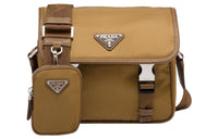 PRADA Fabric With Leather Combo Bag Crossbody Bag Shoulder Bag Men's Khaki