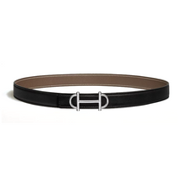 HERMES Calfskin Rose Gold-Plated Leather Belts Women's Black/Brown Width 2.4CM