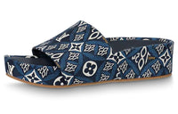 LOUIS VUITTON Jumbo Flatform Slide Slippers Women's Blue Black