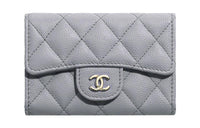 CHANEL Cow Leather Coin Purses Wallets Regular Women's Gray