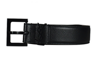 SAINT LAURENT Letter Logo Pin Buckle Leather Belts Men's Black Width: 3CM