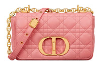 DIOR Caro Cow Leather Shoulder Bag Crossbody Bag Small Size Women's Light Pink