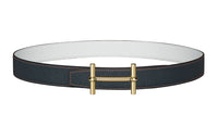 HERMES Avant-Garde Gold Buckle Epsom Calfskin Double-Sided Leather Belt Women's Dark Blue Width: 3.2cm