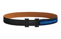 HERMES Patchwork Black Buckle Epsom Calfskin Double-Sided Leather Belt Women's Black Width: 3.2cm