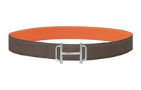 HERMES Individual Silver Buckle Epsom Calfskin Double-Sided Leather Belt Men's Brown/Orange Width: 3.8cm
