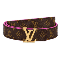 LOUIS VUITTON Letter Logo Smooth Buckle Calfskin Leather Belts Women's Brown/Pink Width: 2cm