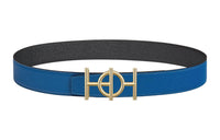 HERMES Avant-Garde Gold Buckle Epsom Calfskin Double-Sided Leather Belt Men's Blue Width: 3.8cm