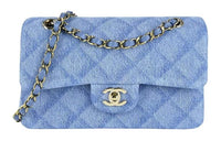 CHANEL Classic Flap CF Printed Denim Shoulder Bag Crossbody Bag Women's Light Blue