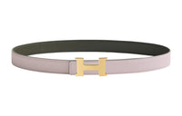 HERMES Comfortable Gold Buckle Epsom Calfskin Double-Sided Leather Belt Women's Light Purple/Black Width: 2.4cm