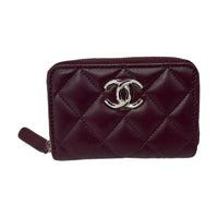 CHANEL Leather Coin Purse Women's Deep Red