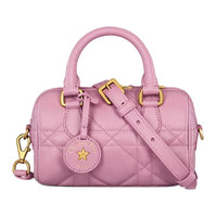 DIOR Macrocannage Calfskin Shoulder Bag Crossbody Bag Handbag Mini Women's Pink Hydrangea