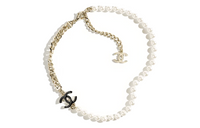 CHANEL Metal Artificial Pearl Necklaces Women's Ecru