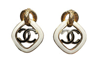 CHANEL Stud Earrings Women's White/Gold
