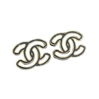 CHANEL Metal Resin Stud Earrings Unisex Gold