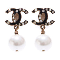 CHANEL Pre-Owned 2007  Plated CC Faux-pearl Drop Earrings