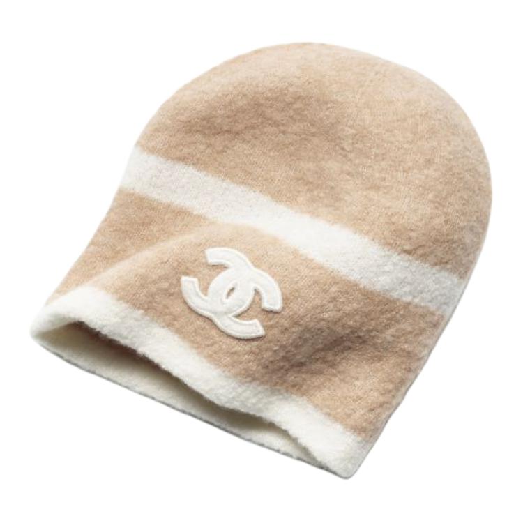 CHANEL Silk Beanies Women's Beige/White