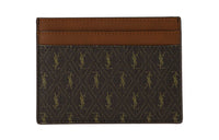 SAINT LAURENT CASSANDRE Grained Leather Card Clip Card Holder Unisex Chestnut/Khaki/Earth Brown