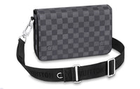 LOUIS VUITTON Leather Messenger Bag Shoulder Bag Men's Black