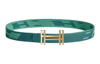 HERMES Block H Breathable Gold Buckle Nylon Mesh Double-Sided Belt Men's Collegiate Blue/Jasper Width: 3.2cm