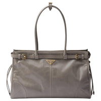 PRADA Leather Handbag Shoulder Bag Large Size Women's Gray