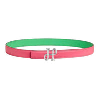 HERMES Calfskin Leather Belts Women's Rose Azalea/Green Comics Width 2.4CM